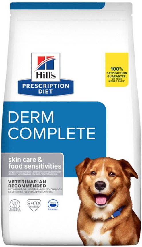 Hill's Prescription Diet Derm Complete Trockenfutter für Hunde mit Reis und Ei 12 kg Beute Futter