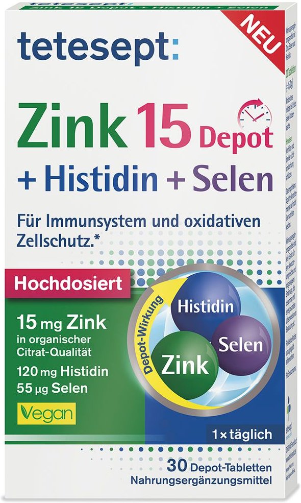 Thumbnail - Tetesept Zink 15 Depot+Histidin+Selen Filmtabl. 30 St Filmtabletten