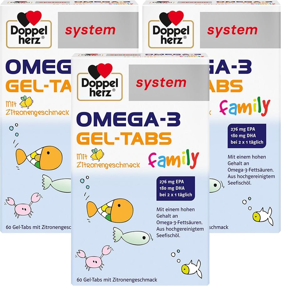 3x Doppelherz Omega-3 Gel-Tabs family system 3x60 St Kautabletten