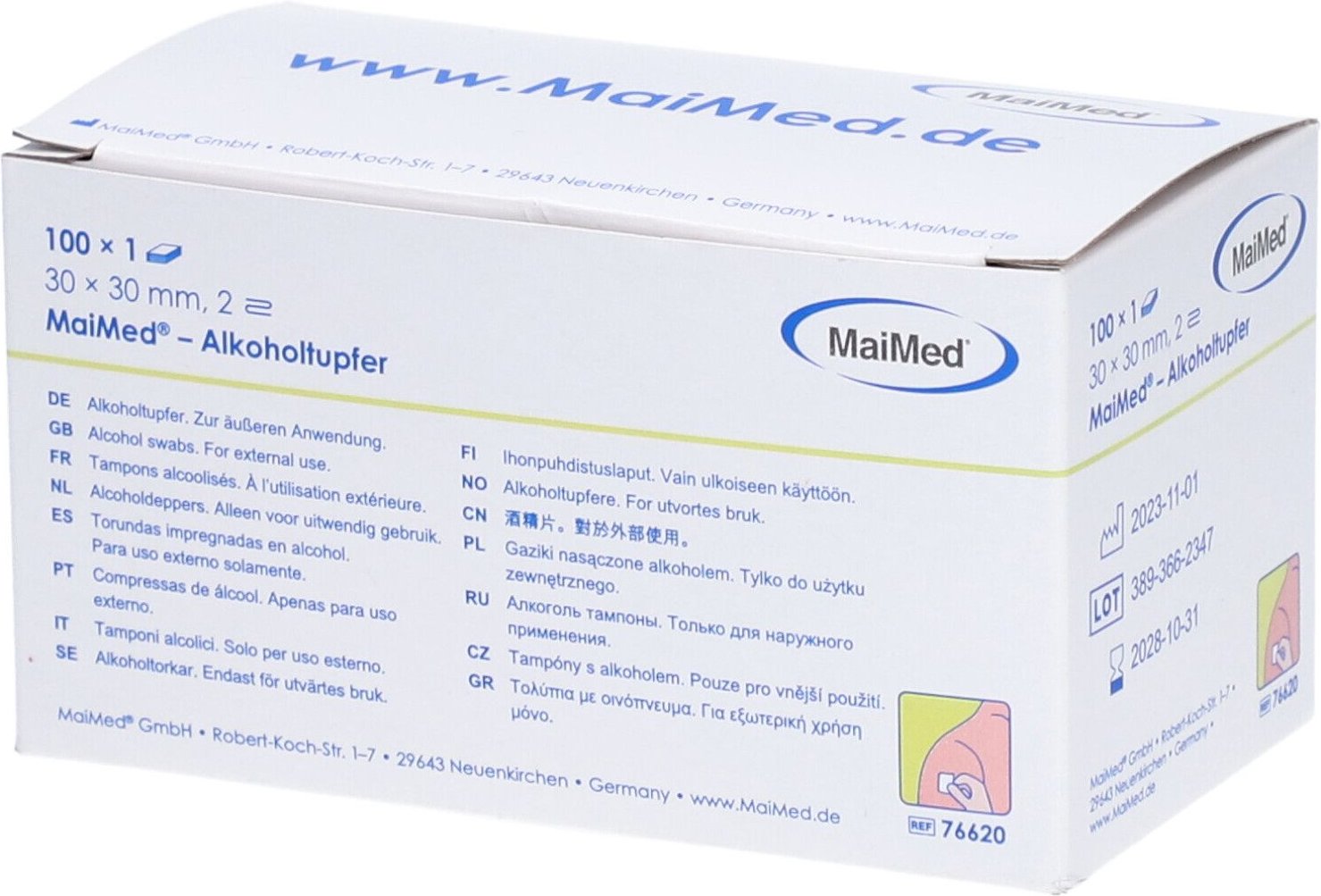 Maimed Alkoholtupfer 30x30 mm weiß aus Vlies