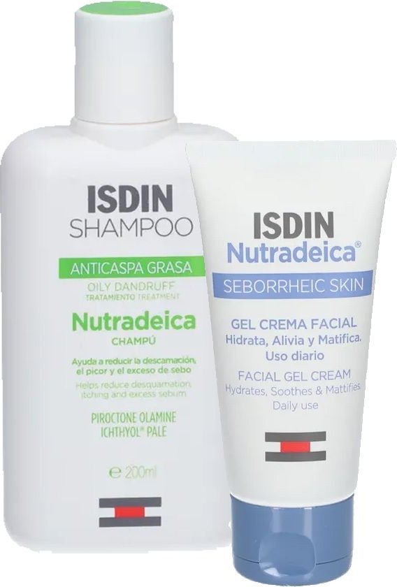 Isdin Nutradeica® Gel-Creme für das Gesicht + Anti-Schuppen Shampoo 50+200 ml Kombipackung
