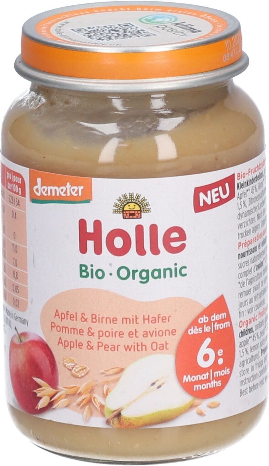 Holle Apfel & Birne mit Hafer Bio, ab 6 Monaten x4 4x190 g