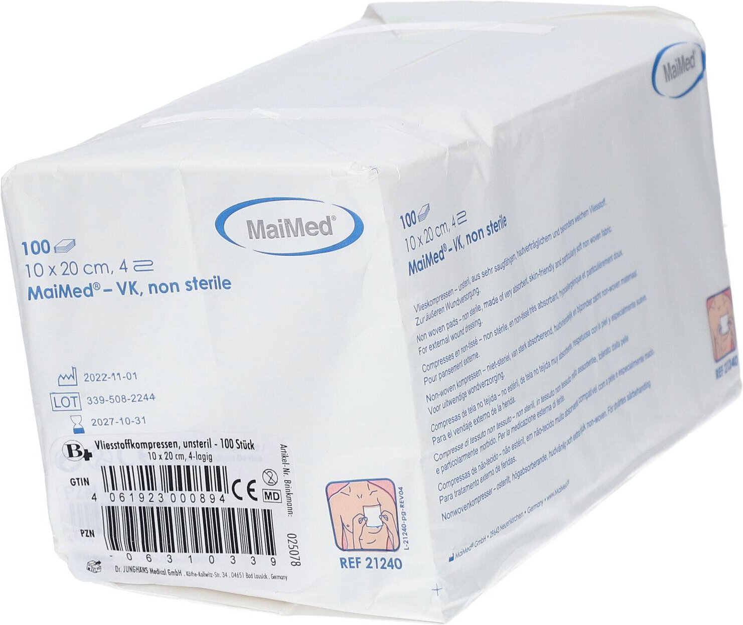 Vliesstoff-Kompressen 10x20 cm unsteril 4fach