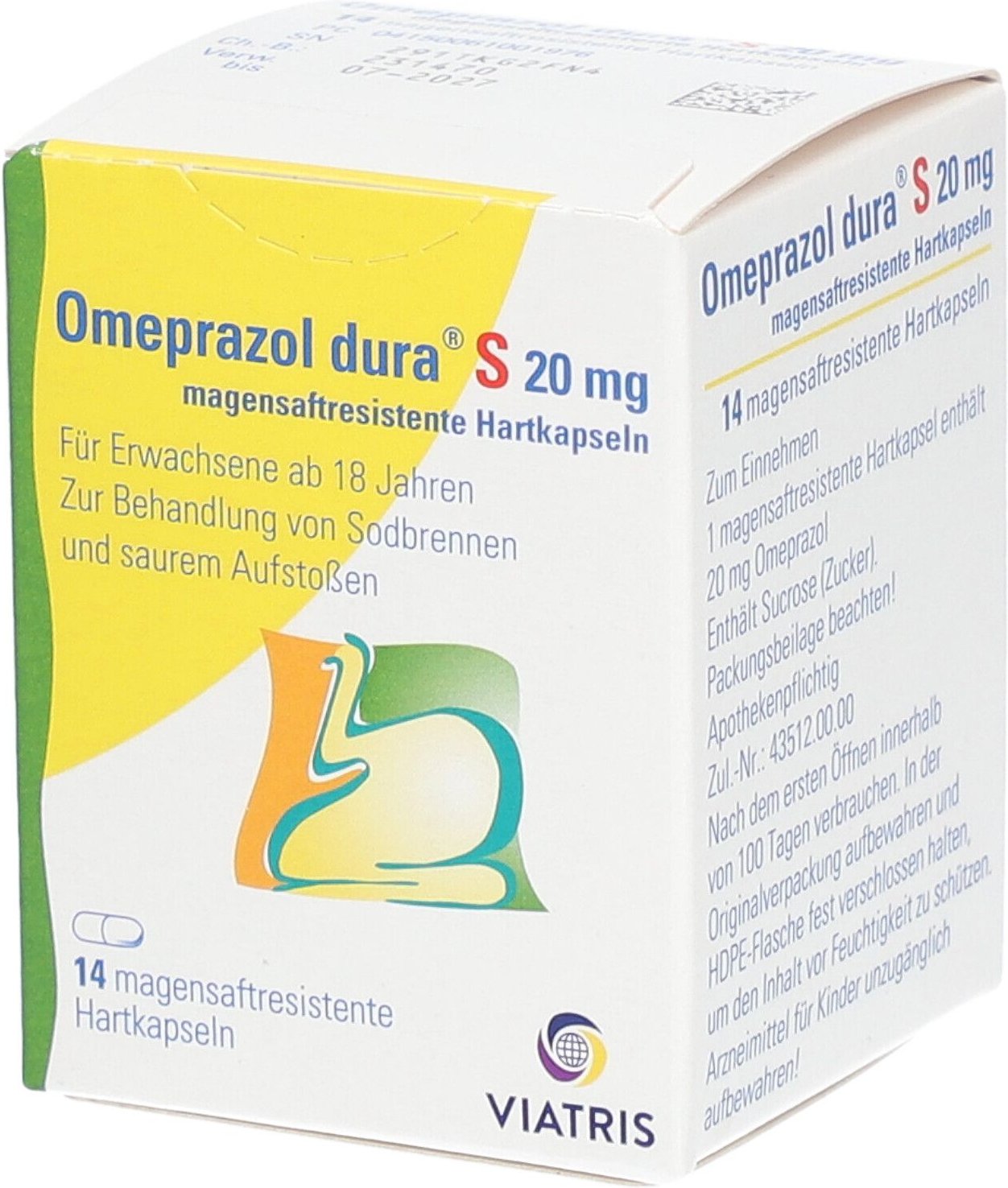 Omeprazol dura S 20 mg magensaftresist.Hartkapseln 14 St Magensaftresistente Hartkapseln