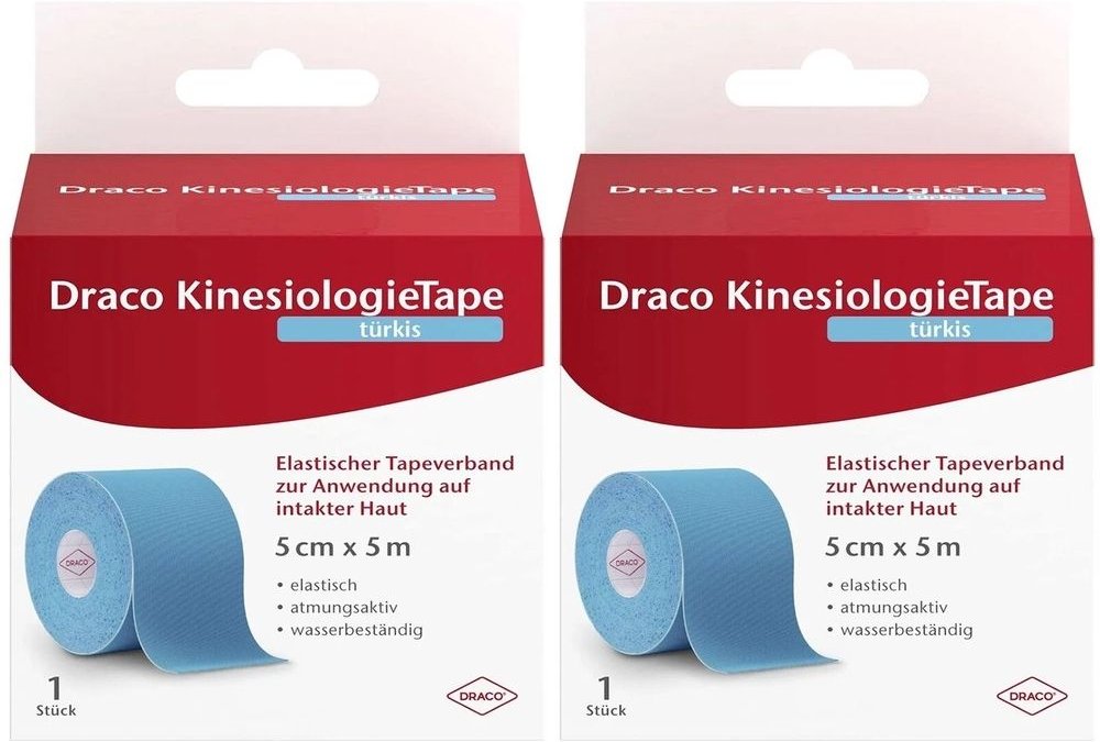Draco Kinesiologietape 5 cmx5 m türkis 2x 2x1 St Verband