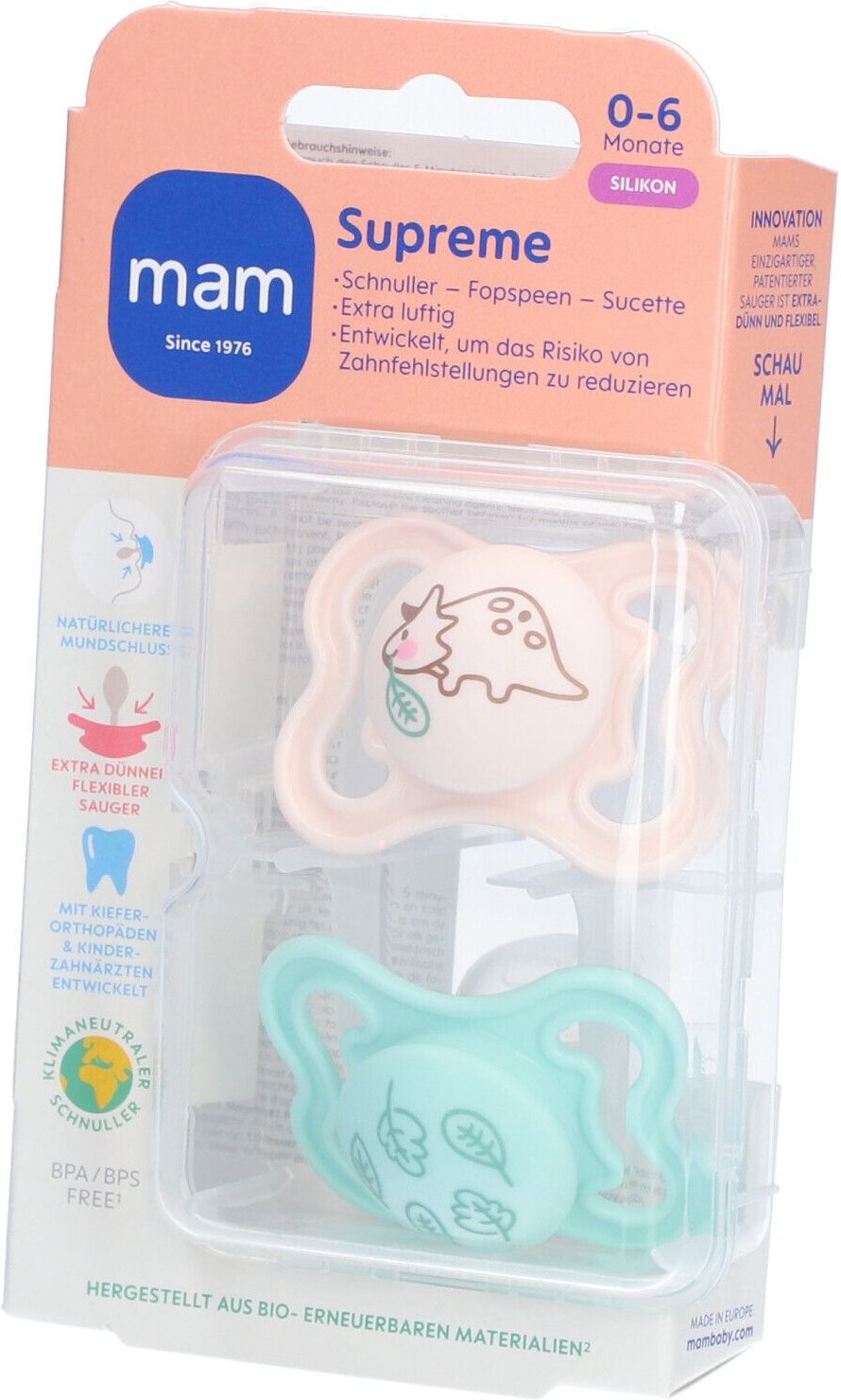 MAM Supreme Fopspeen Silicone Unisex 0-6 2 St Schnuller