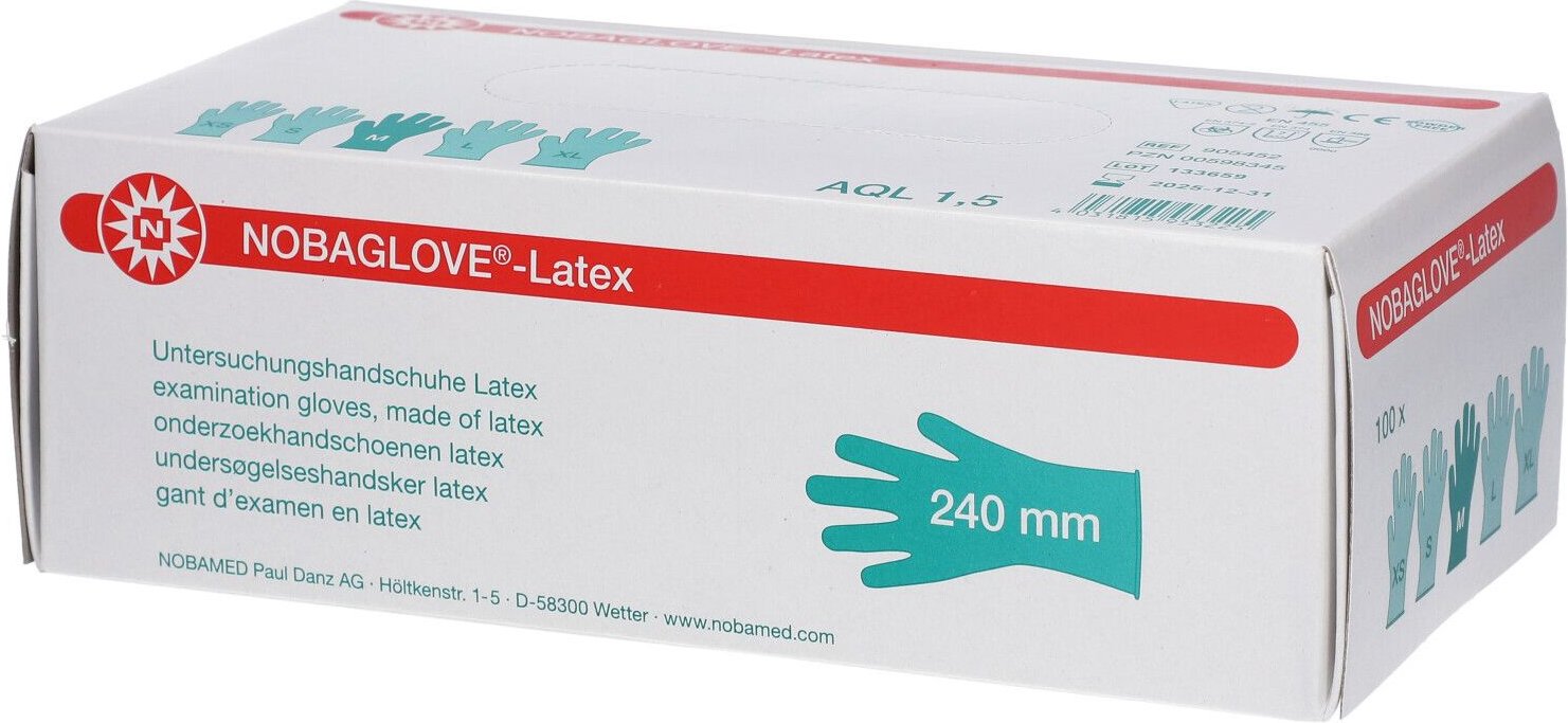 Nobaglove Latex Unters.Handsch.puderfrei Gr.M 100 St Handschuhe