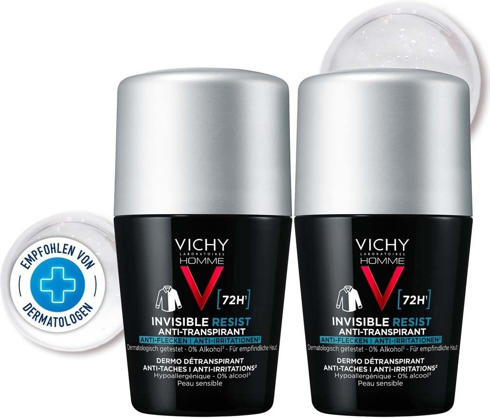 Thumbnail - Vichy Homme Deo Roll-on 72h Anti-Flecken DP 2x50 ml Creme