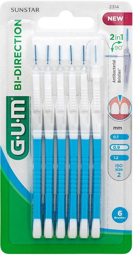 GUM Bi-Direction Interdentalb.0,9 mm blau 6 St Zahnbürste