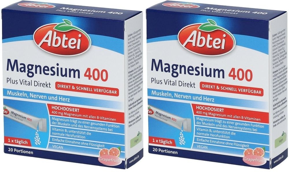 Abtei Magnesium 400 Plus Vital Direkt Granulat 2x 2x20 St