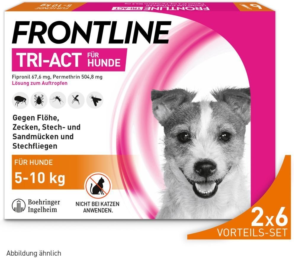 Thumbnail - Frontline Tri-Act gegen Zecken, Flöhe und fliegende Insekten beim Hund (5-10kg) 2x6 St Lösung