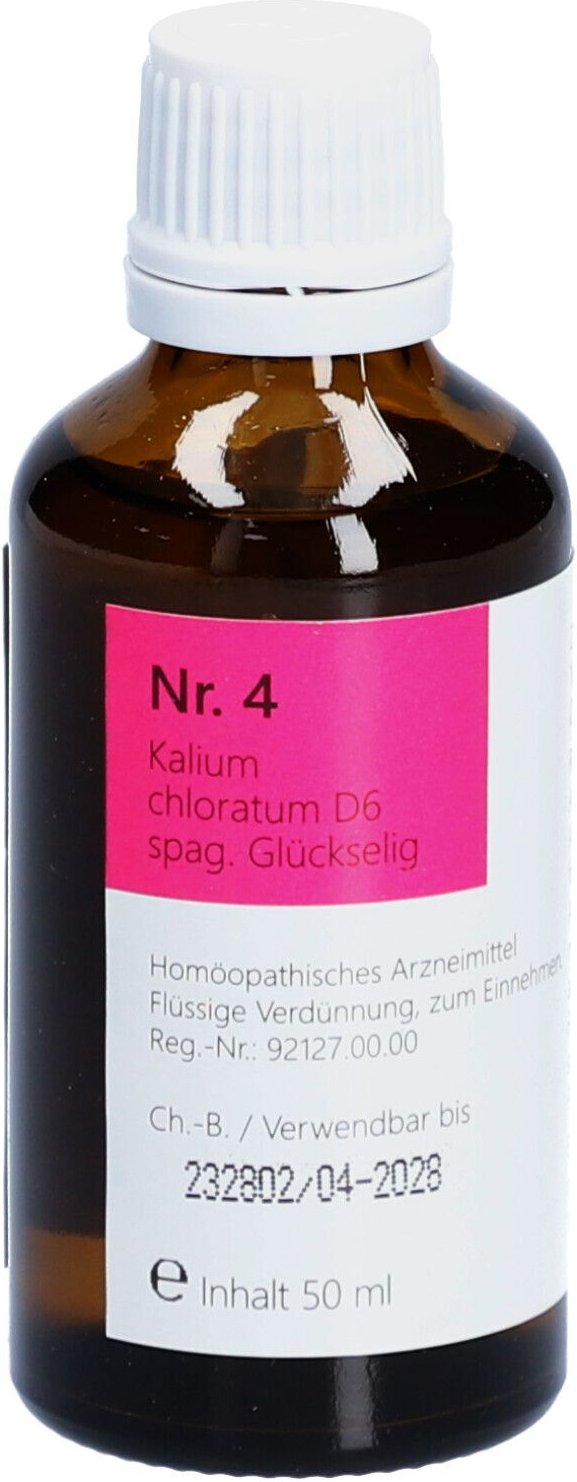 Nr.4 Kalium chloratum D 6 spag.Glückselig 50 ml Tropfen zum Einnehmen