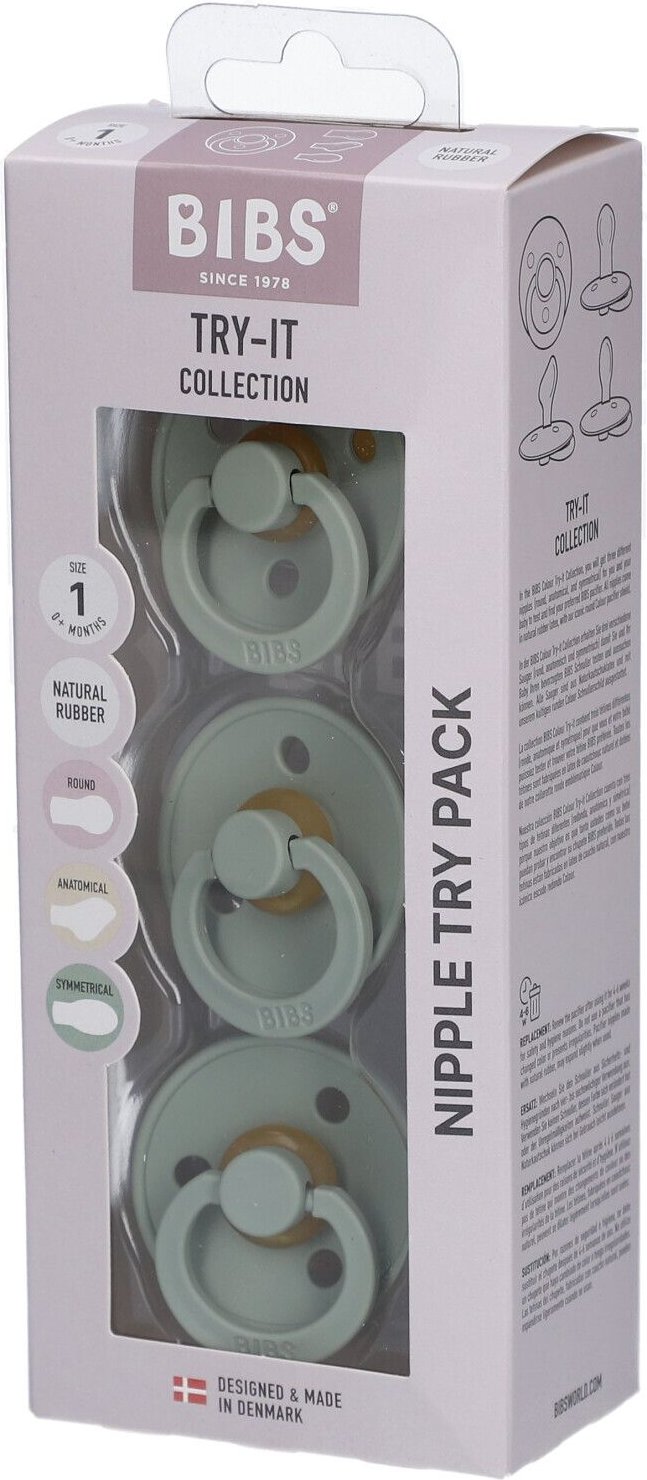 Bibs 1 - Try It Pack Fopspeen Sage 3st 3 St Sauger