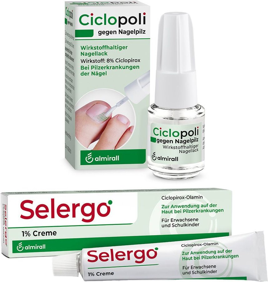 Ciclopoli gegen Nagelpilz wirkstoffhalt.Nagellack + Selergo 1% Creme 3,3+2 ml Kombipackung
