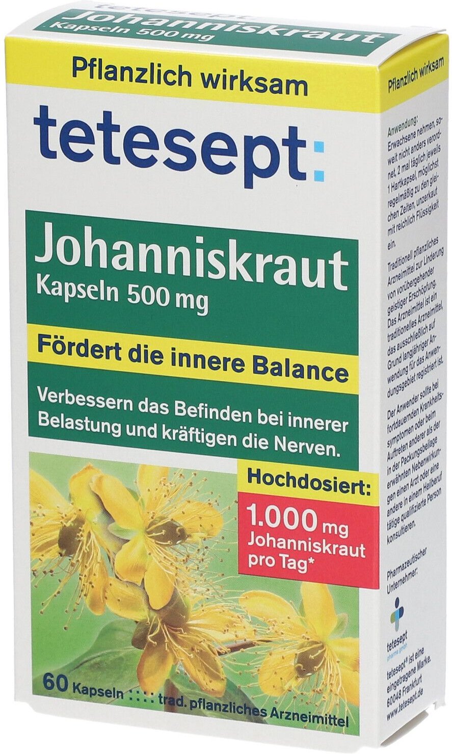 Tetesept Johanniskraut 500 mg Kapseln 60 St Hartkapseln