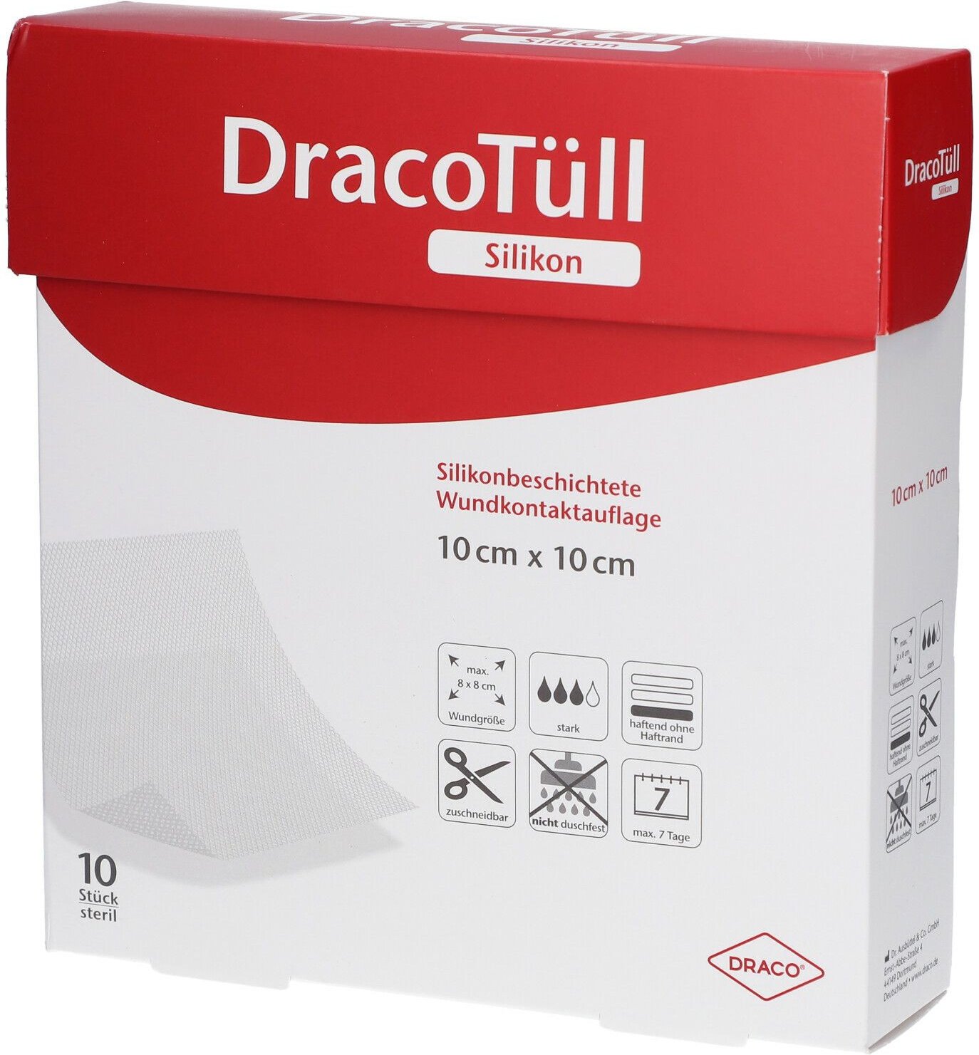 Dracotüll Sil.10x10 cm Silikonbes.Wundkont.Auflage