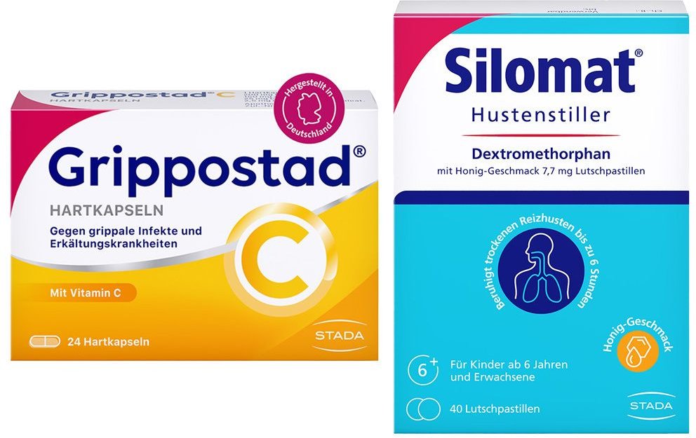 Grippostad C Kapseln + Silomat Hustenstiller Dextrometorphan mit Honig-Geschmack 7,7 mg 1 St Kombipackung