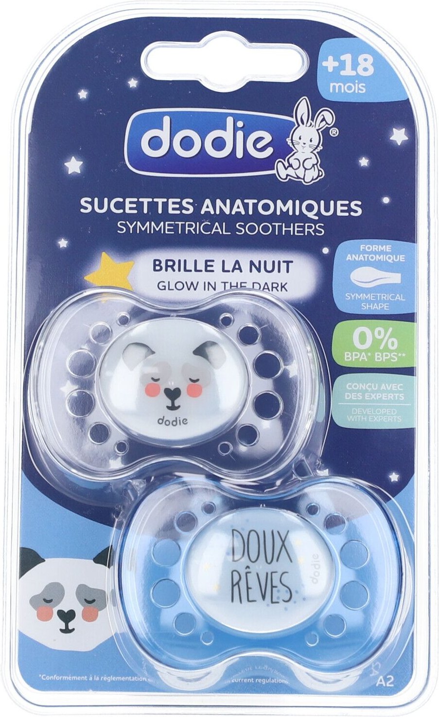 Dodie Fopspeen Silicoon Nacht 18Maanden+ Duo 2 St Schnuller