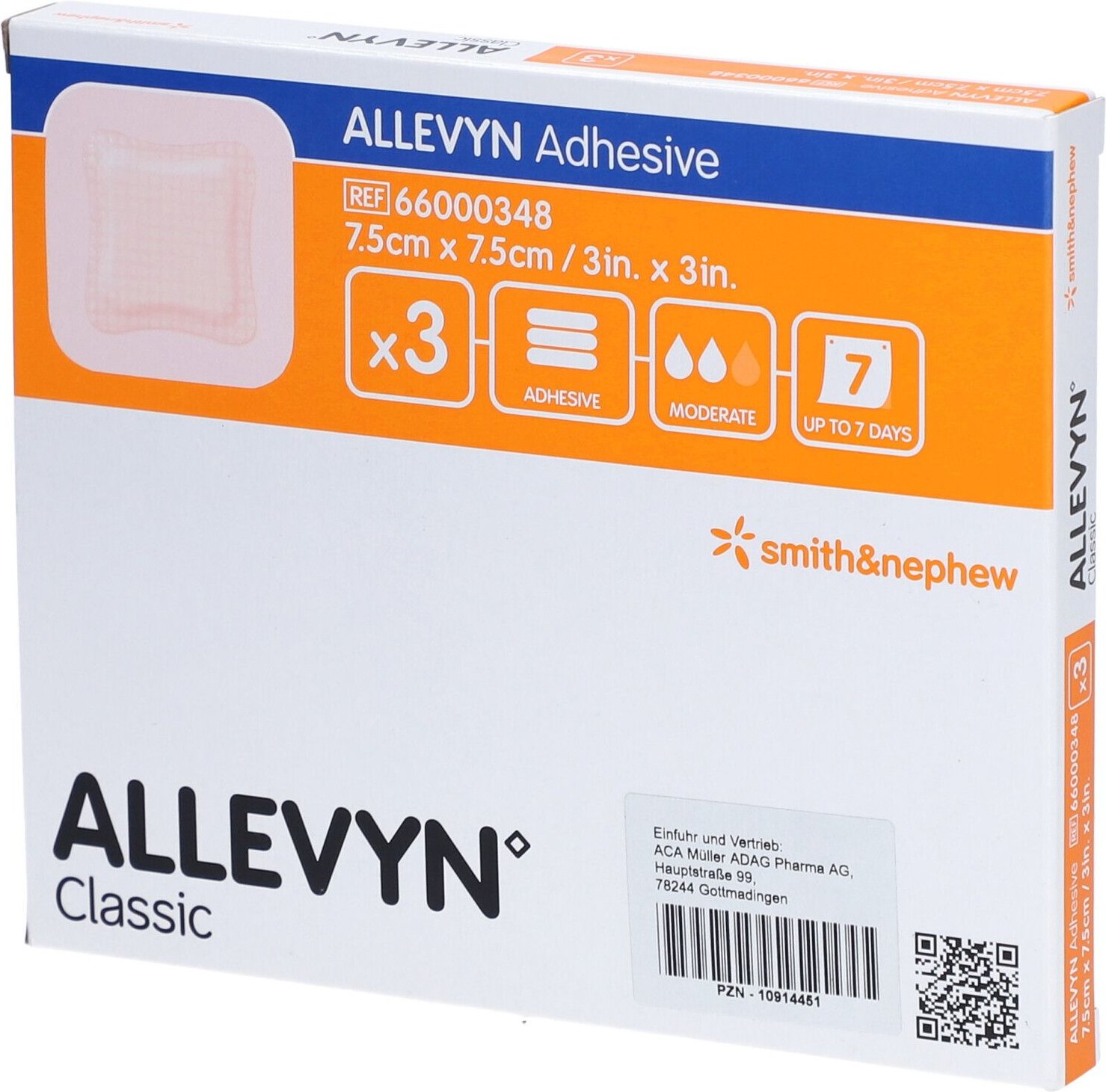 Allevyn Adhesive 7,5x7,5 cm haftende Wundauflage 3 St Verband