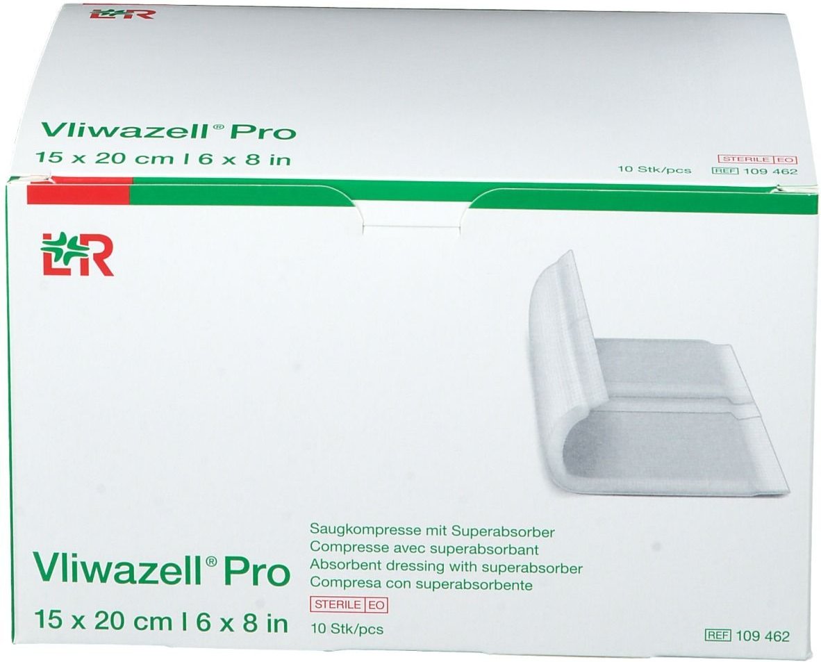 Vliwazell Pro superabsorb.Kompr.steril 15x20 cm 10 St Kompressen