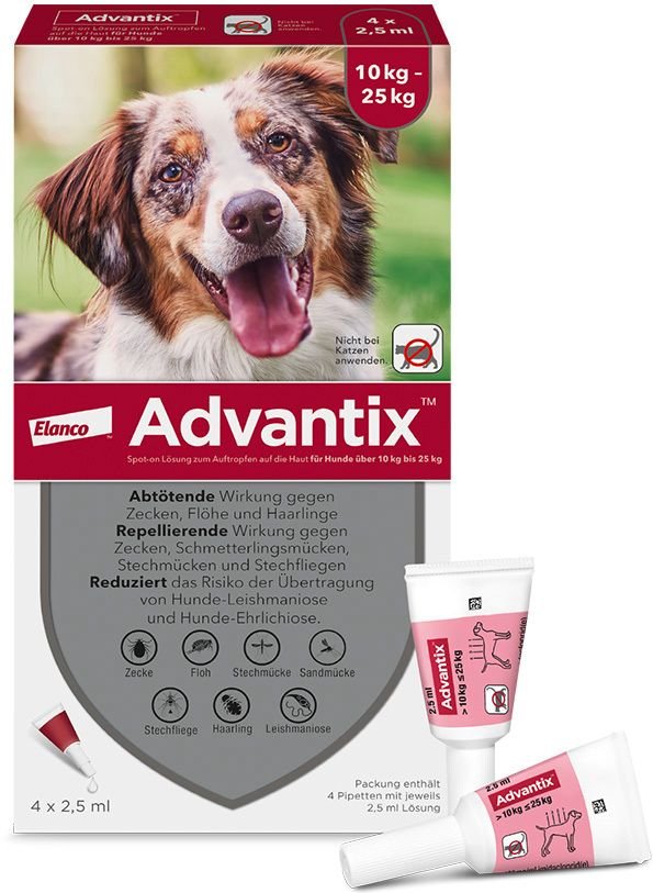 Thumbnail - Advantix Spot-on Lsg.z.Auftr.a.d.H.f.Hund 10-25 kg 4 St Lösung