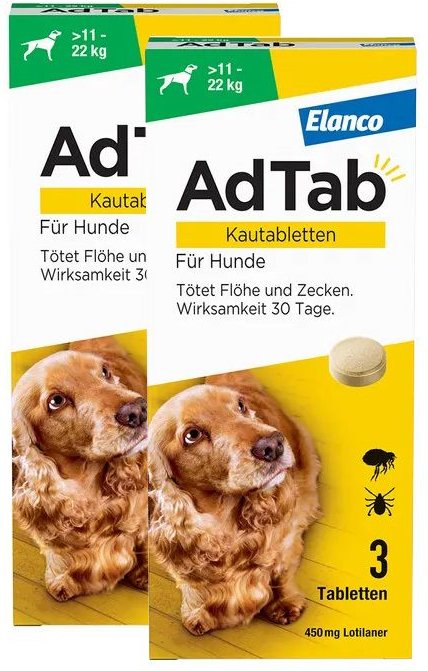 AdTab™ Hund über 11 bis 22 kg 450 mg (Doppelpack) 2x3 St Kautabletten