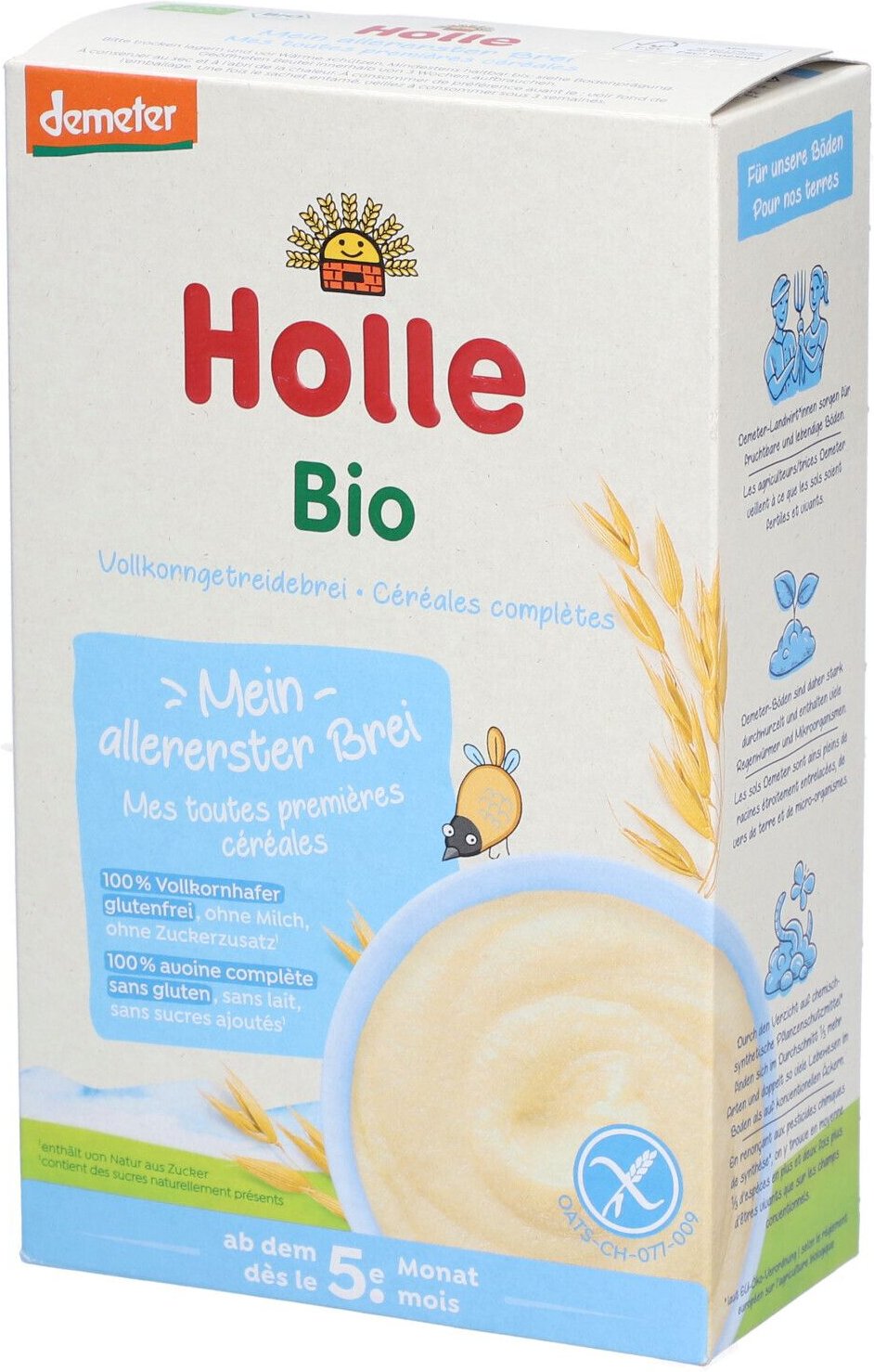 Holle Vollkorngetreidebrei Hafer glutenfrei 250 g Bio Pulver