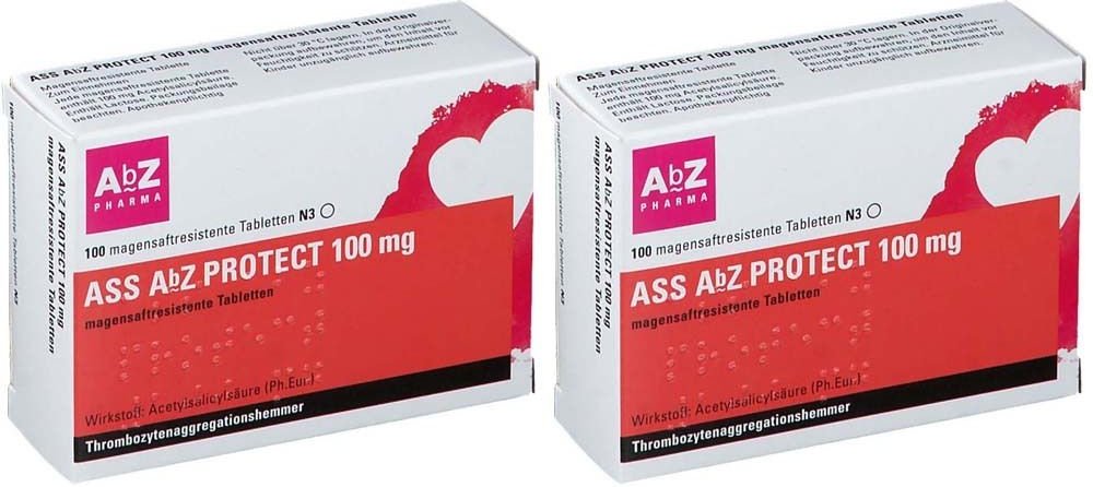 ASS AbZ Protect 100 mg magensaftresist.Tabl. 2x 2x100 St Tabletten magensaftresistent