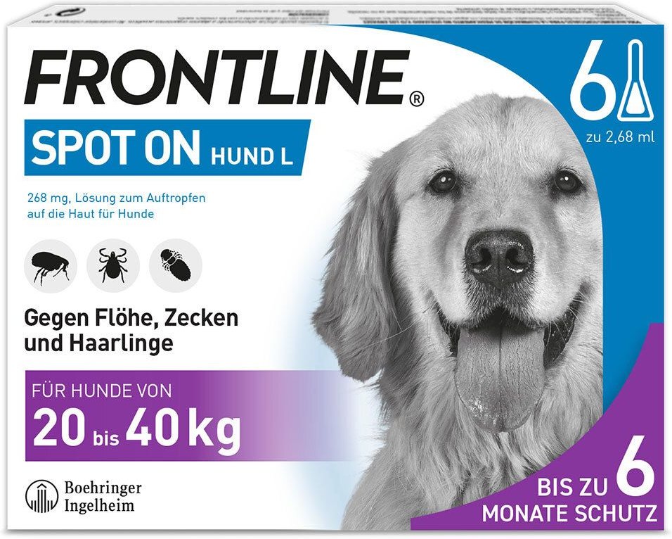 Frontline Spot on H 40 Lösung f.Hunde 6 St Einzeldosispipetten