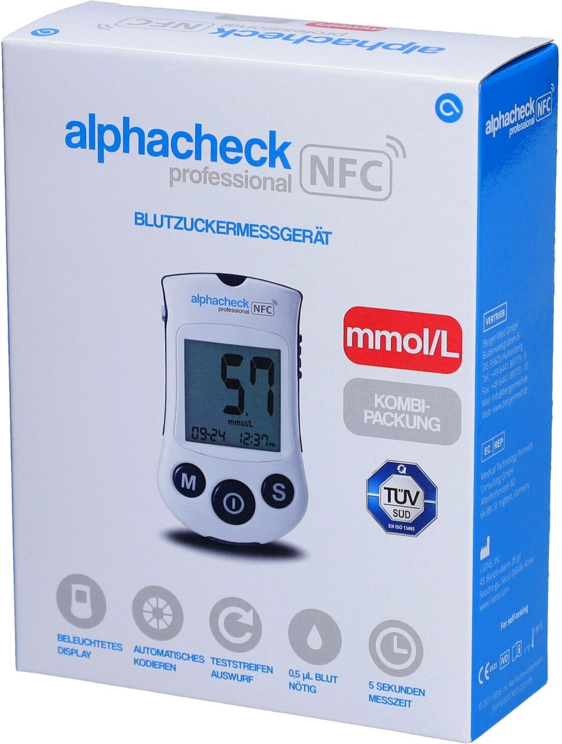 Alphacheck professional Blutzuckerm.mmol/l Kombip. 1 St Kombipackung