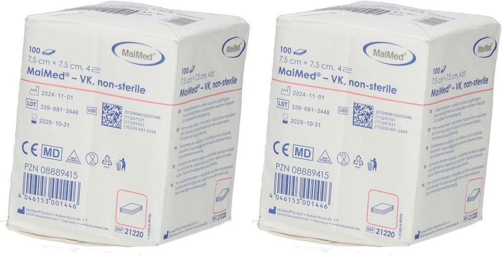Vliesstoff-Kompressen unsteril 7,5x7,5 cm 4fach 2x 2x100 St Kompressen