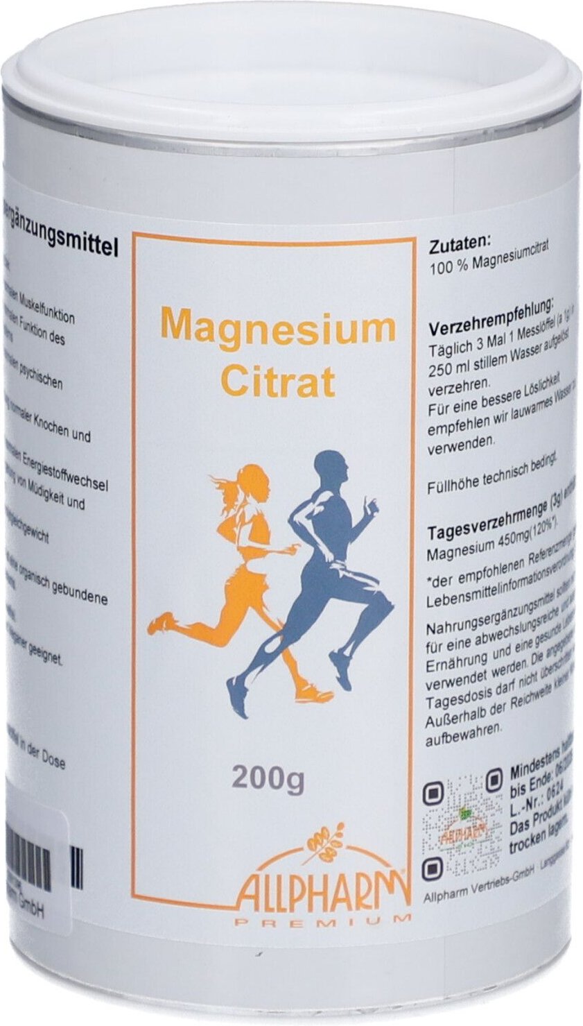 Magnesiumcitrat Pulver Premium Allpharm 200 g