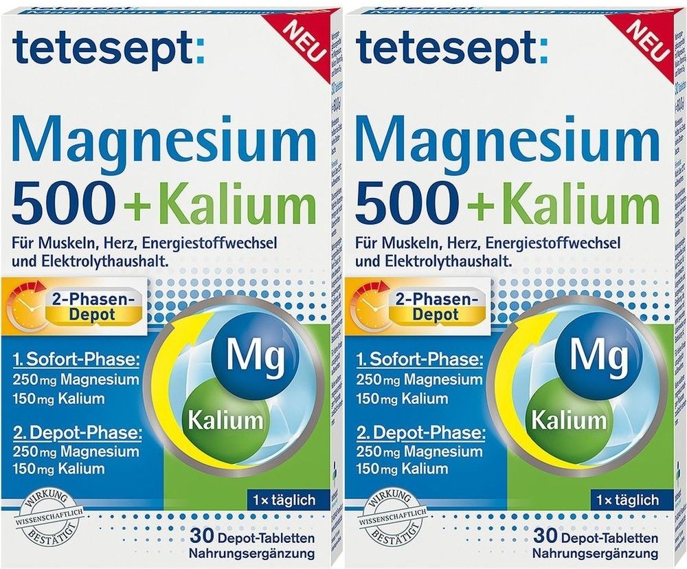 Tetesept Magnesium 500+Kalium Tabletten 2x 2x30 St