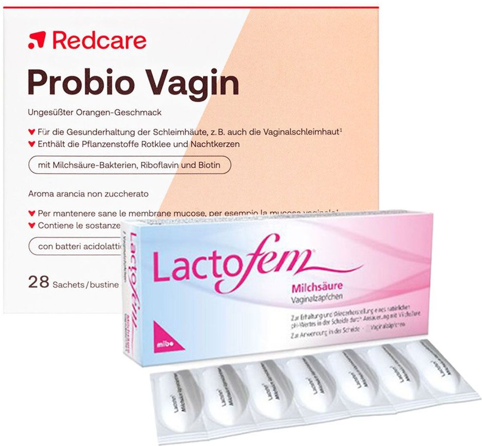 Thumbnail - Lactofem Milchsäure Vaginalzäpfchen & Redcare Probio Vagin Plv.z.Her.e.Lsg.Einn.Sachet 1 St Set