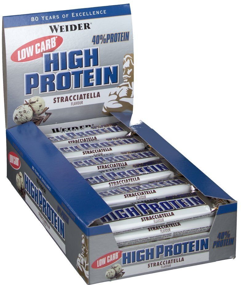 Thumbnail - Weider 40 % High Protein Low Carb, Stracciatella, Riegel 24x50 g