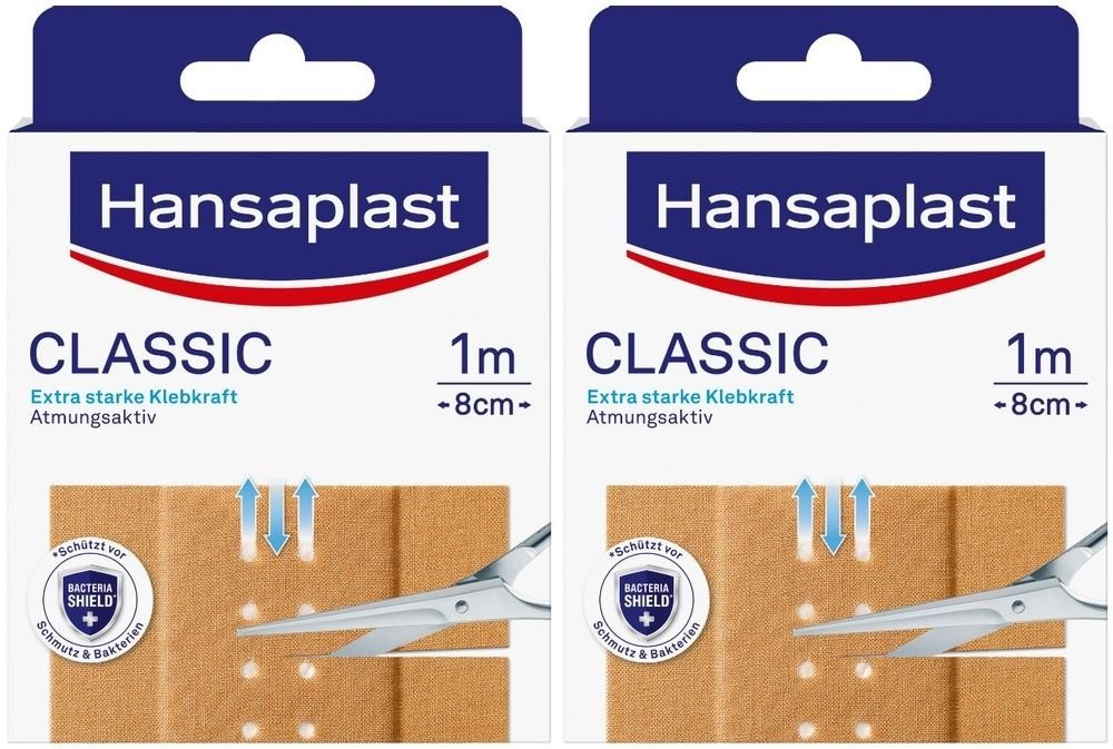 Hansaplast Classic Pflaster 8cm x1 m 2x 2x1 St