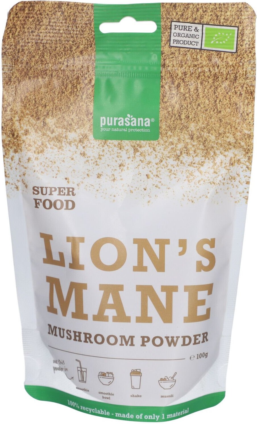 Thumbnail - Purasana Vegan Lion's Mane Poeder Bio 100g 100 g Pulver