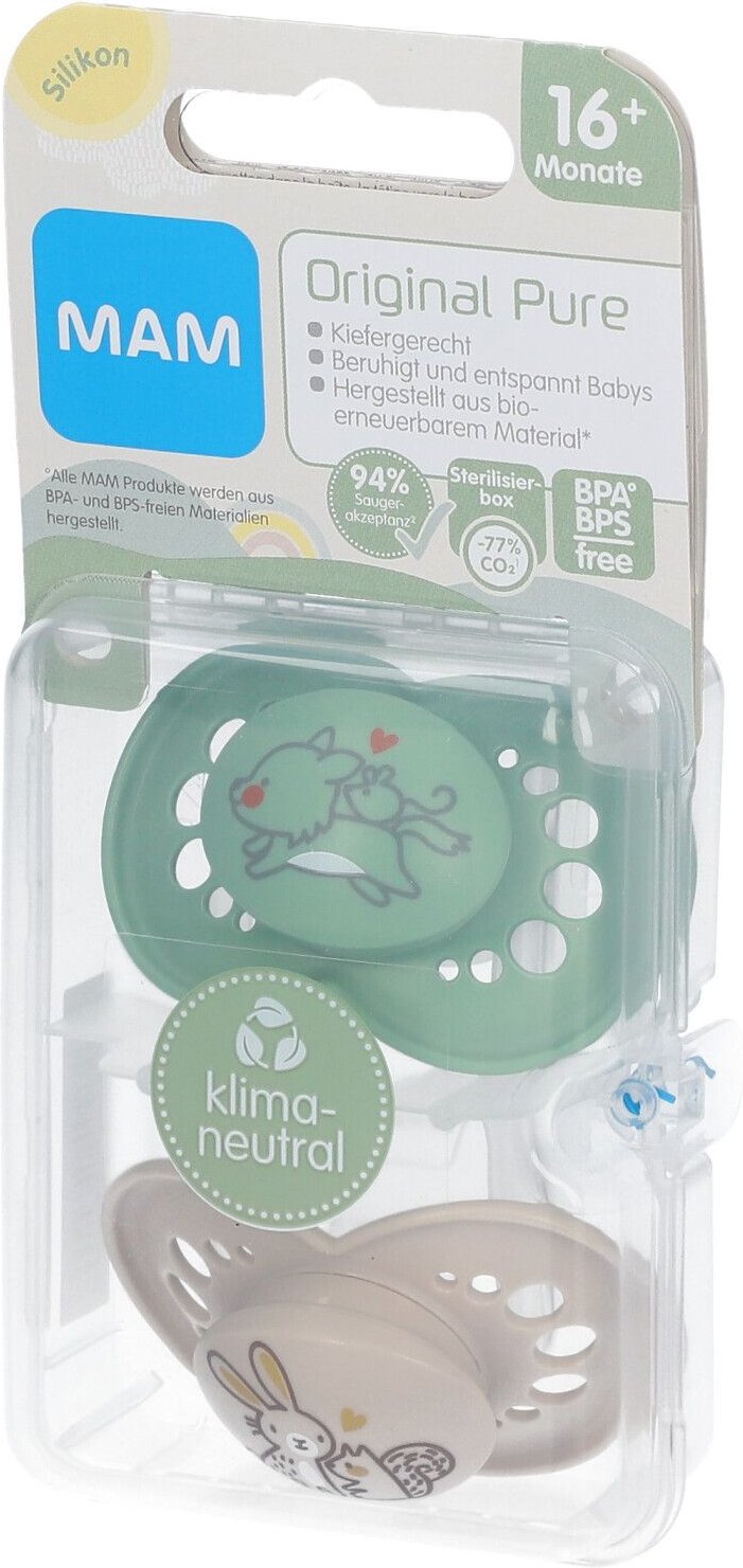 MAM Original Pure Siliconen Fopspeen Groen - Ecru vanaf 16 Maanden 2 St Sauger