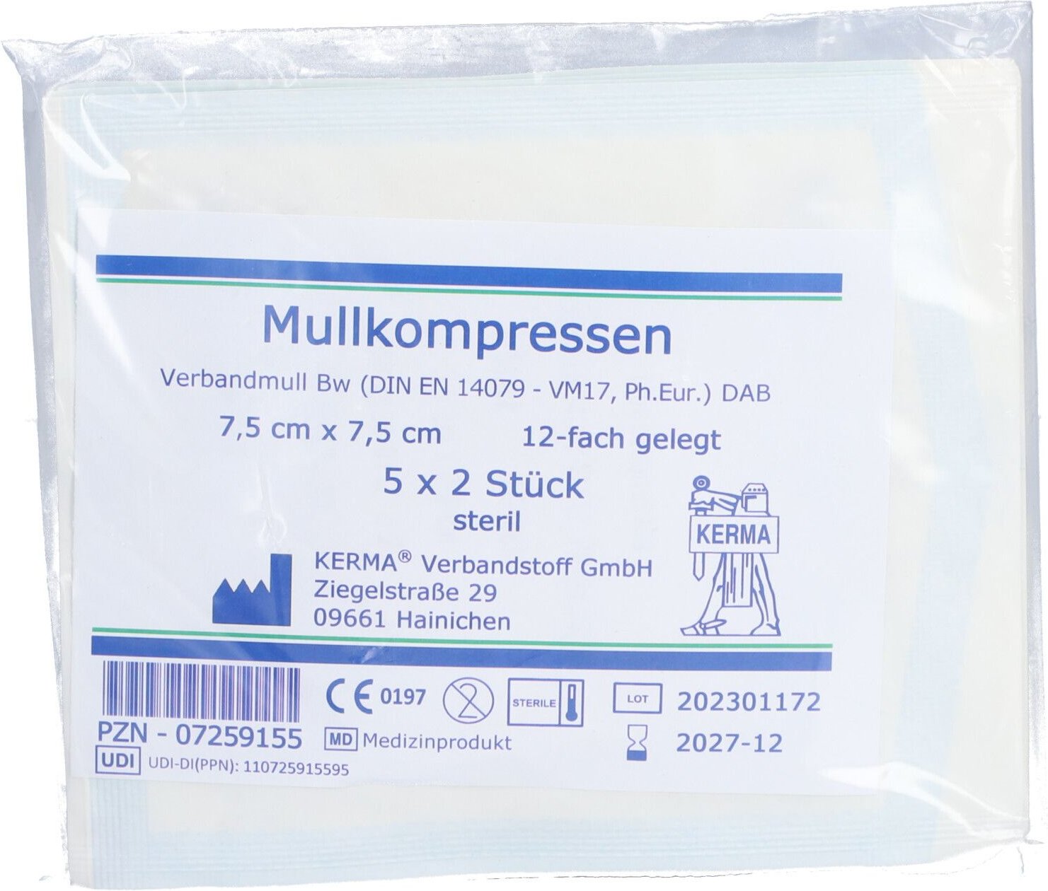 Mullkompressen 7,5x7,5 cm steril 12-fach BW