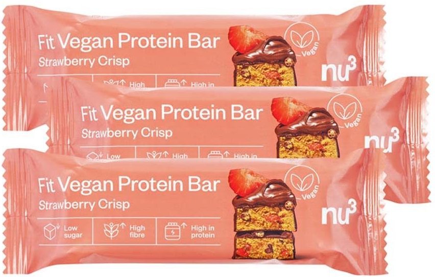 3 x nu3 Fit Vegan Bar, Strawberry Crisp 3x50 g Riegel