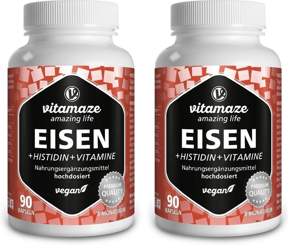 Eisen 20 mg+Histidin+Vitamine C/B9/B12 Kapseln 2x 2x90 St