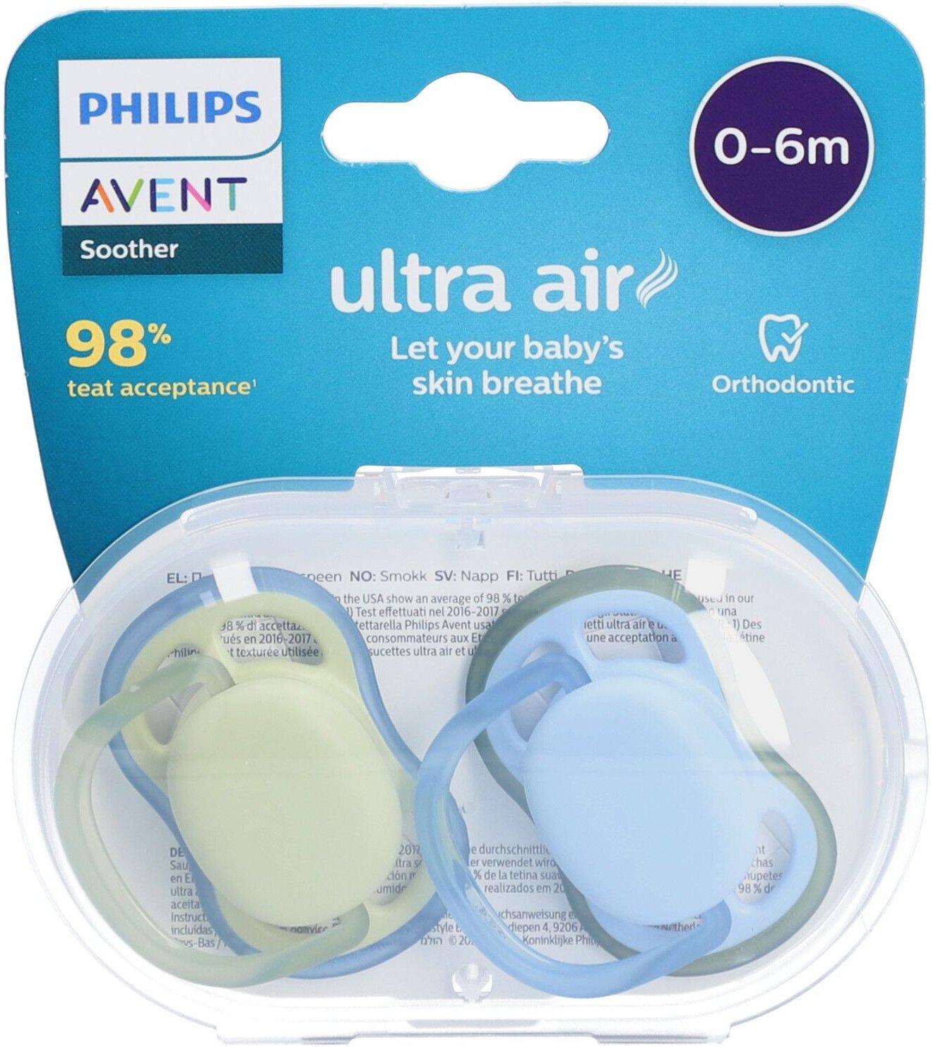 Philips Avent Fopspeen +0M Ultra Air Pistache Blauw 2 St Sauger