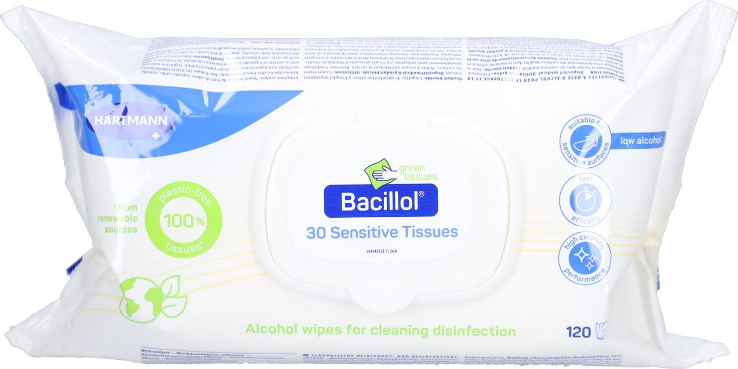 Bacillol 30 Sensitive Green Tiss.17x20cm Flow-Pack 120 St Tücher