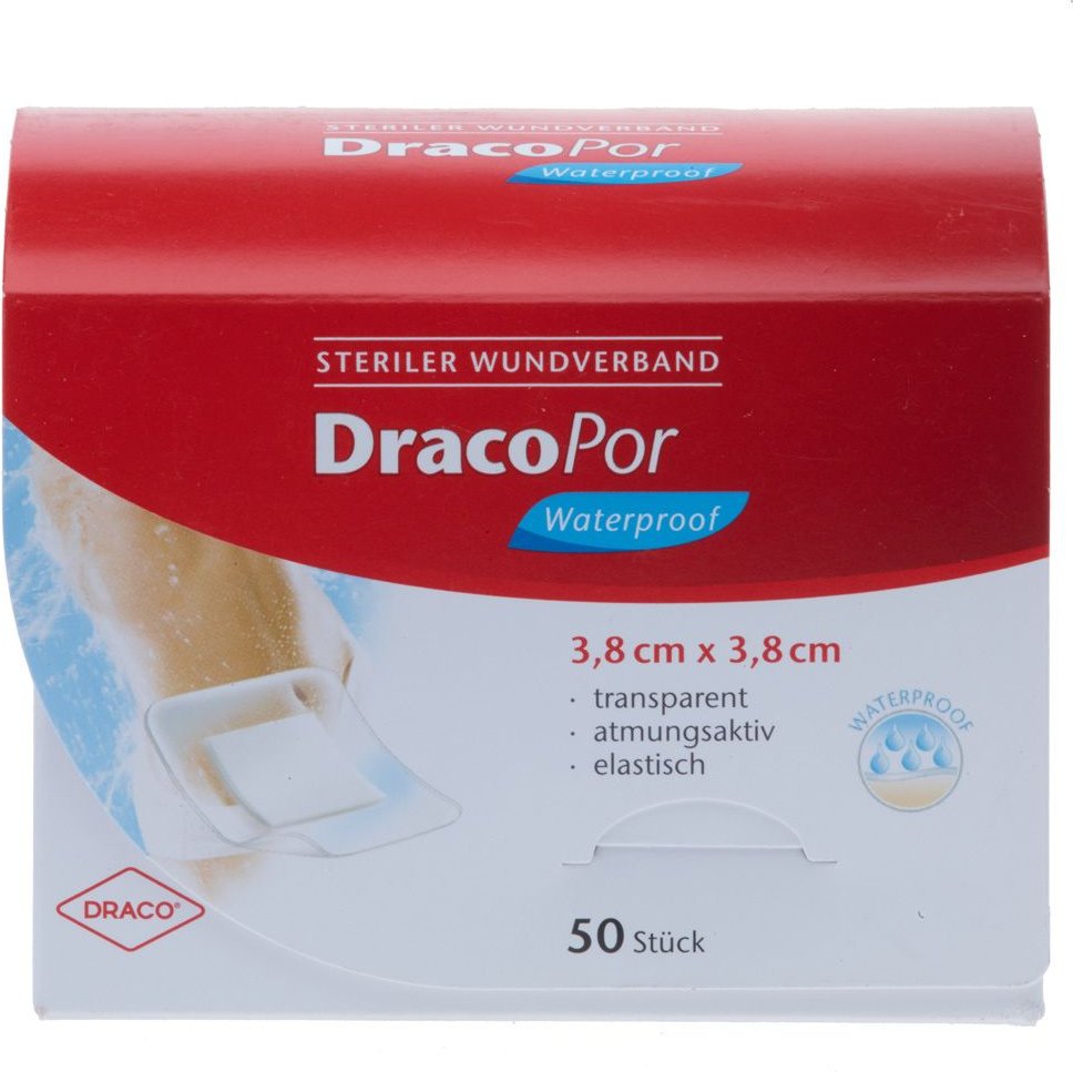 Dracopor waterproof Wundverband 3,8x3,8 cm steril 50 St Pflaster