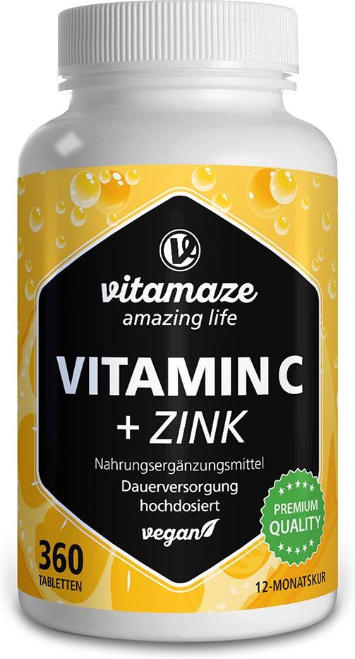 Vitamin C 1000 mg hochdosiert+Zink vegan Tabletten 360 St