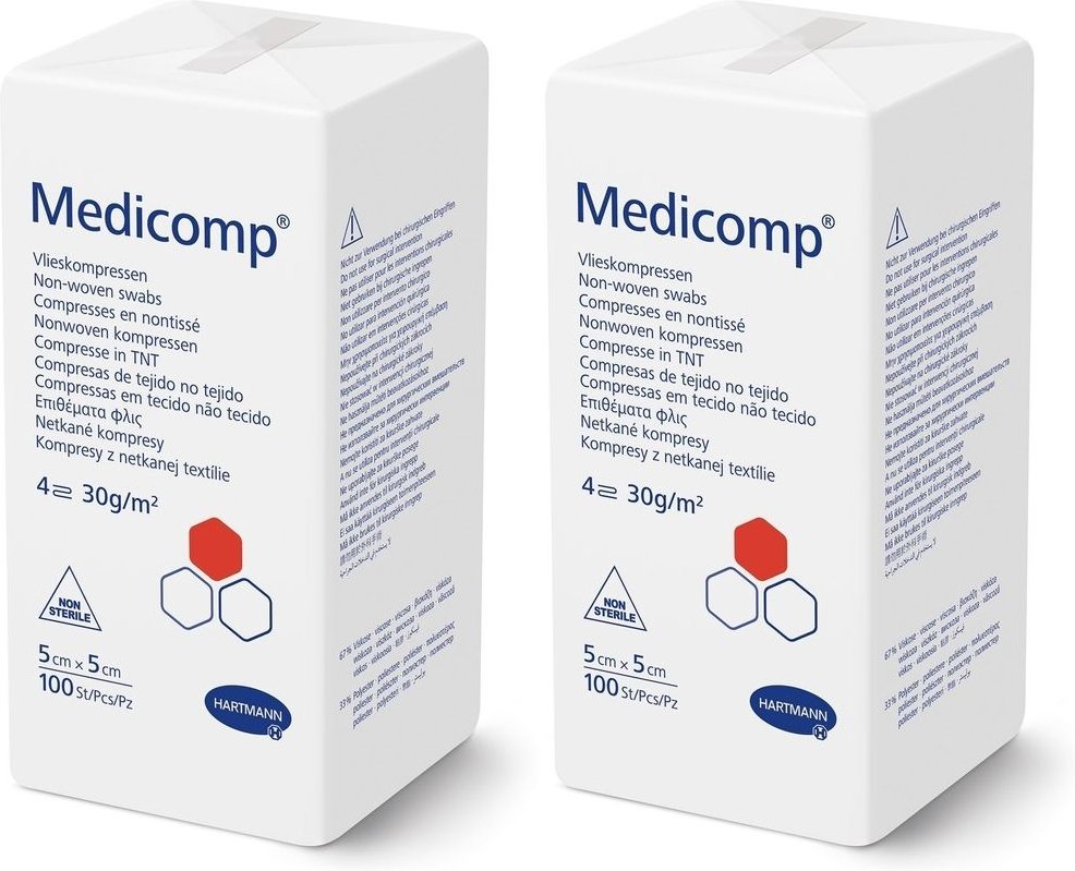 Medicomp Vlieskomp.unsteril 5x5 cm 4fach 2x 2x100 St Kompressen