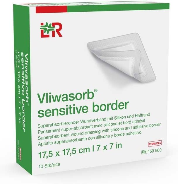 Vliwasorb sensitive bor.17,5x17,5cm superab.Wundv. 10 St Verband