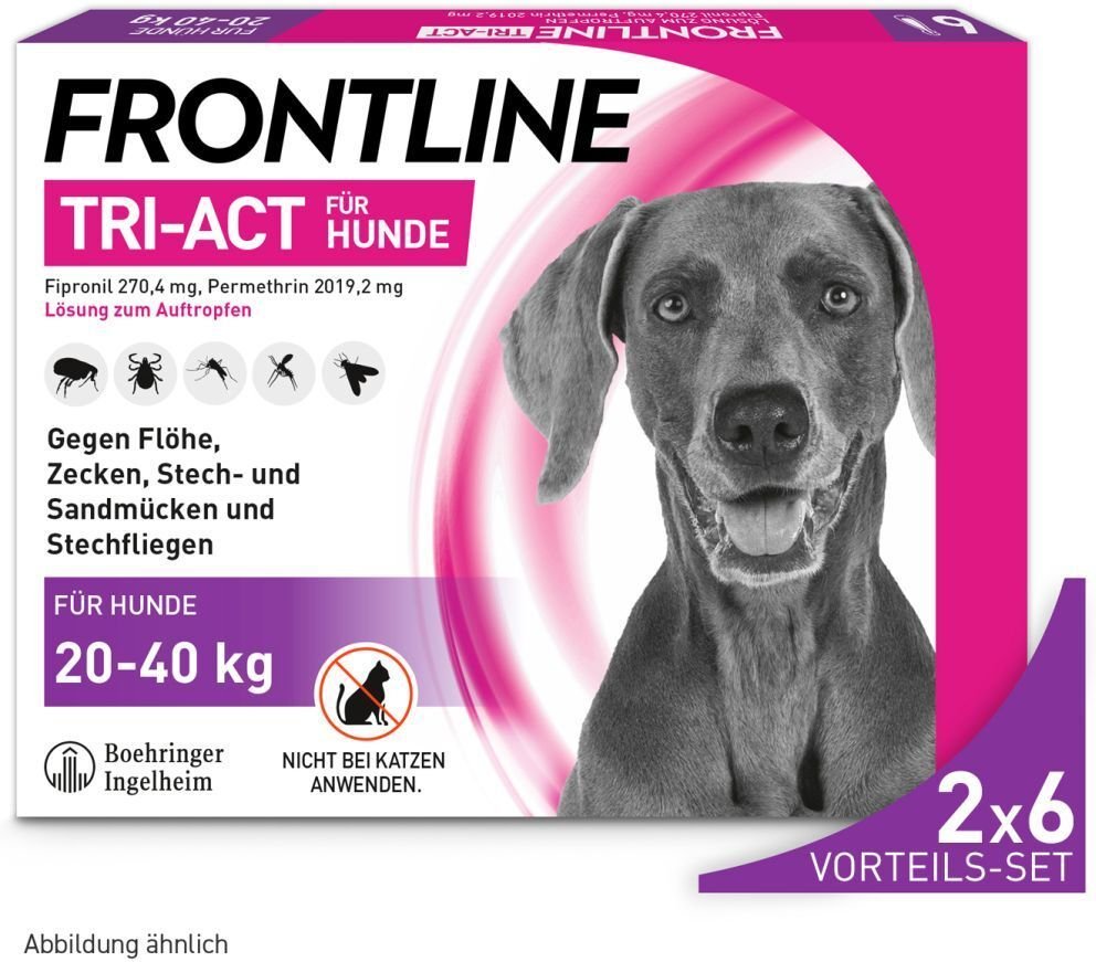 Thumbnail - Frontline Tri-Act gegen Zecken, Flöhe und fliegende Insekten beim Hund (20-40kg) 2x6 St Lösung