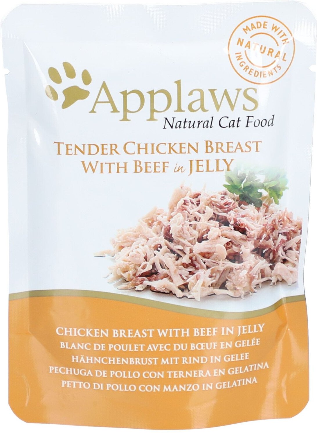 Applaws Nassfutter im Beutel mit Huhn und Rind Gelee für Katzen 70 g