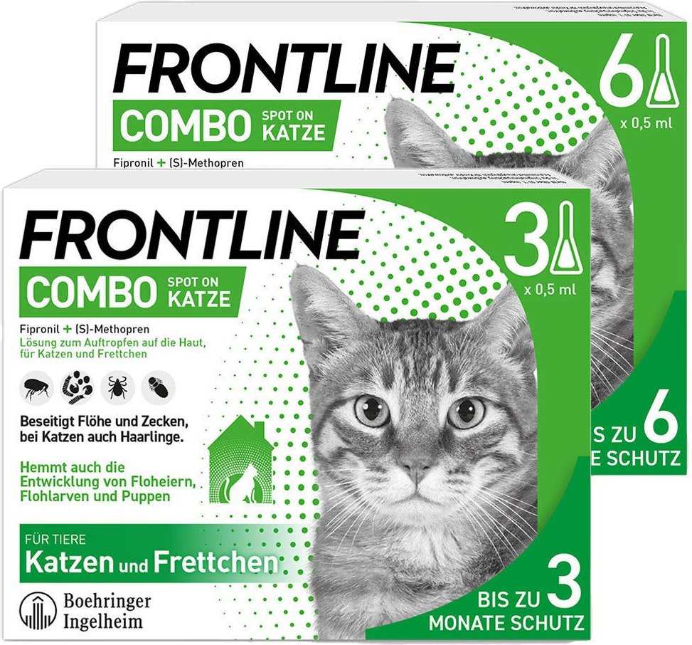 Thumbnail - Frontline Combo Spot on gegen Flöhe und Zecken Katze (Sparset für 9 Monate) 6+3 St Einzeldosispipetten